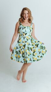 Julie Lemon in a lemon print dress