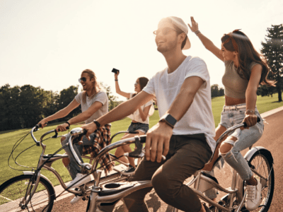 People riding bikes
